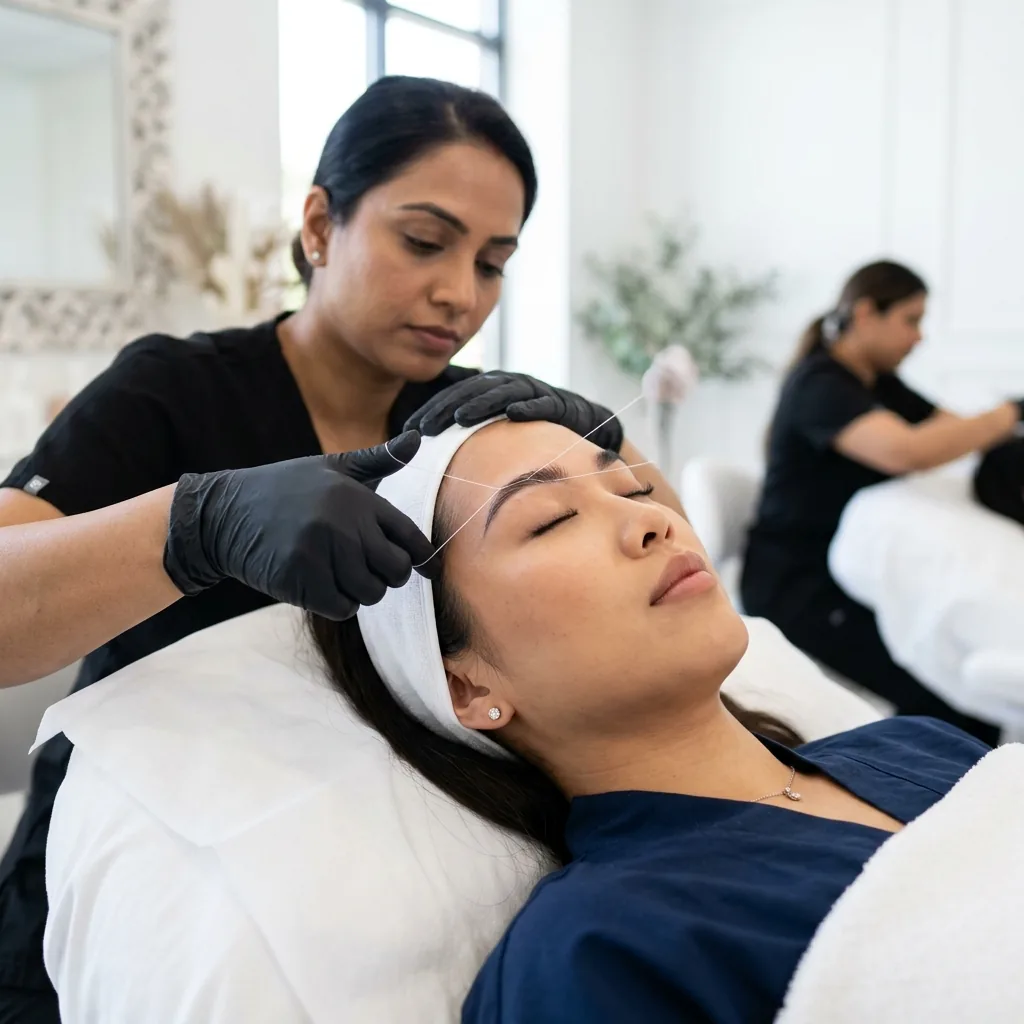 Professional eyebrow threading and shaping treatment at Aroma Atelier Beauty salon in Chelmsford, Essex