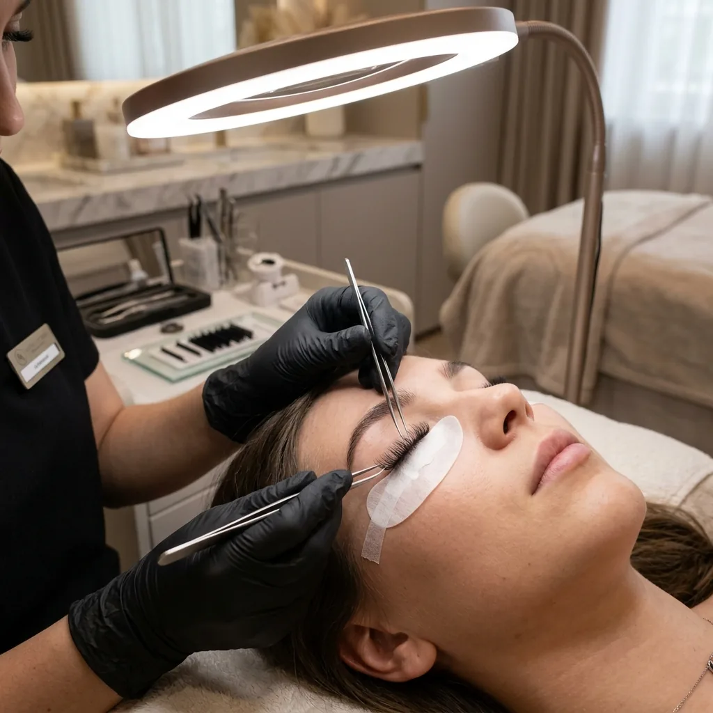 Classic individual eyelash extension application by skilled lash technician at Aroma Atelier Beauty, Essex